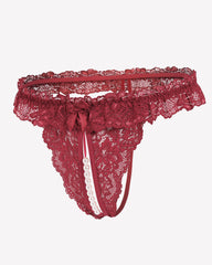 Lace Low Waist Thongs with Pearls Ball