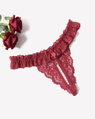 Lace Low Waist Thongs with Pearls Ball