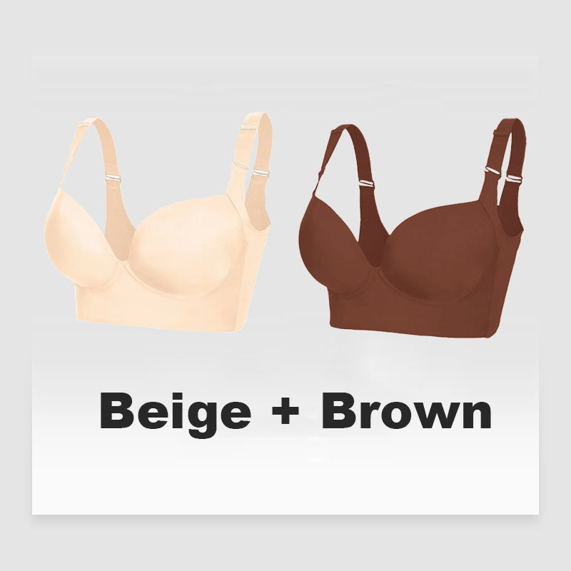 Push-Up Back Smoothing Bra-Brown+Beige (2 PACK）