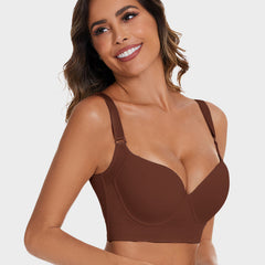 Full-Coverage V-Neck Back Smoothing Bra- Black+Brown (2 Pack)