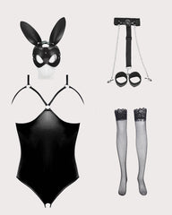 Leather PU Crotchless and Cupless Teddy