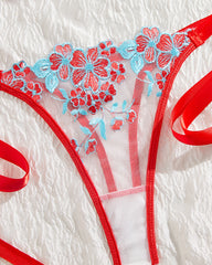 Sexy Flower Embroidered Mesh Lace Gathered Bra Set