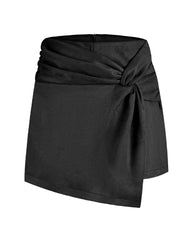 Women's Suede-like Knotted Pleated Irregular Mini Skirt