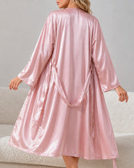 Women's Satin Slip Nightgowns and Long Belted Robe Set