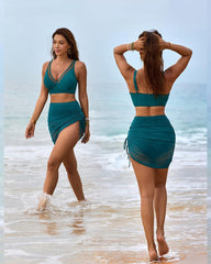 Mesh High Waisted Tummy Control Sarong Wraps Bikini Set