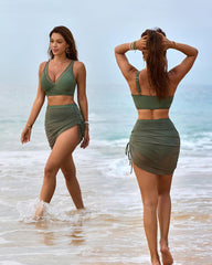 Mesh High Waisted Tummy Control Sarong Wraps Bikini Set
