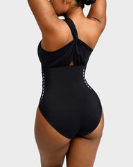 Plunge Ruched Twist-Front Shaping Swimsuit