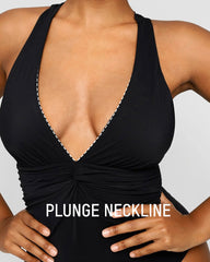 Plunge Ruched Twist-Front Shaping Swimsuit