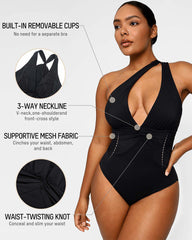 Plunge Ruched Twist-Front Shaping Swimsuit