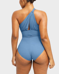 Plunge Ruched Twist-Front Shaping Swimsuit