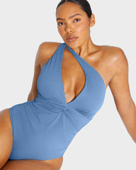 Plunge Ruched Twist-Front Shaping Swimsuit