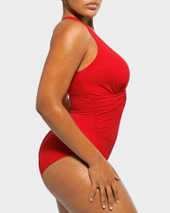 Plunge Ruched Twist-Front Shaping Swimsuit