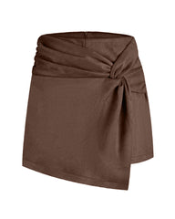 Women's Suede-like Knotted Pleated Irregular Mini Skirt