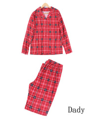 Christmas Red Plaid Print Crew Neck Family Pajama Set