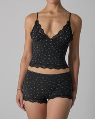 Sexy Skin-friendly Lace Trim V-neck Camisole and Boyshorts Underwear Set