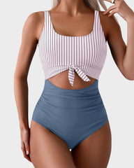 Ruched Tie-Knot Tummy Control One-Piece Swimsuit