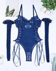 Criss Side Tie Sheer Floral Lace Bodysuits