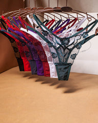Rose Embroidery Thong Mesh Panties