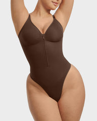 Seamless Zipper Front Shaping Thong Bodysuit