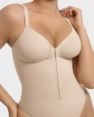 Seamless Zipper Front Shaping Thong Bodysuit