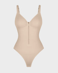 Seamless Zipper Front Shaping Thong Bodysuit
