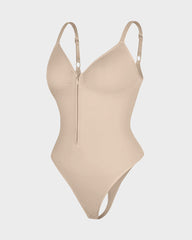Seamless Zipper Front Shaping Thong Bodysuit