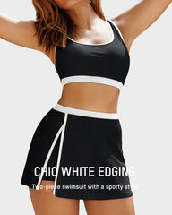 Sporty Color Block Side Slit Skirted Bikini Set