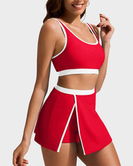 Sporty Color Block Side Slit Skirted Bikini Set