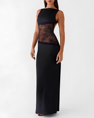 Sexy Figure-hugging Spliced Lace Sleeveless Backless Long Dress