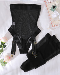 Mesh See-Through Bodysuit With Leg Stockings Sexy Lingerie Set