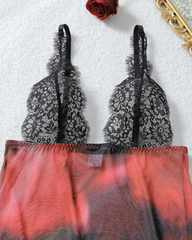 Floral Sheer Mesh Lace Maxi Lingerie Set