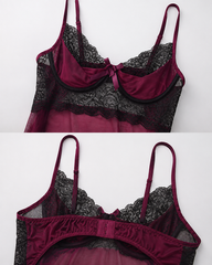 Sexy Sheer Lace Strappy Lingerie Nightdress Set
