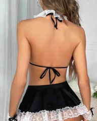 Sexy Colorblock Lace Maid Cosplay Outfit Fun Set
