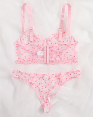 Sexy Heart Print Sheer Mesh Two-Piece Lingerie Set