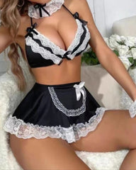Sexy Colorblock Lace Maid Cosplay Outfit Fun Set