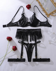Sexy Lace Hollow See-Through Gathered Lingerie Set