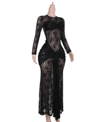 Sexy Form-fitting Lace Bodycon Long-sleeved Round Neck Dress