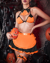 Sexy Pumpkin Maid Halloween Lingerie Costume Set