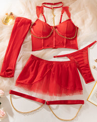 Sexy See-Through Mesh Skirt Uniform Lingerie Set With Gloves