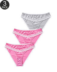 Plus Size Satin Lace Princess Vibe Panties 3-Pack