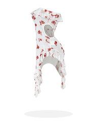 Sheer Rose Print Ruffle Cutout Lingerie Dress