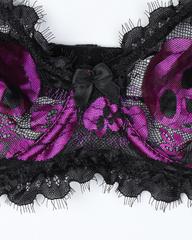 Sexy Halloween Purple Skull Lace Garter Lingerie Set