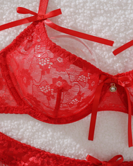 Red Floral Lace Underwire Bra & Panty Set