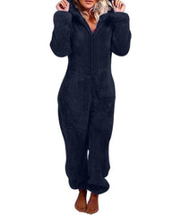 Teddy Bear Ear Zipper Hooded Plush Long-Sleeved Pants Onesie Pajamas
