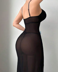 3D Three-dimensional Butterfly Mesh See-through High-slit Long Nightgown