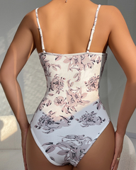 Women's Floral Print Corset Bodysuit Structured Cup High-Cut Adjustable Strap Lingerie Top