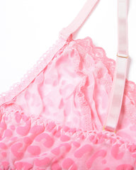 Sexy Deep V Flocked Leopard Print See-Through Mesh Bodycon Nightgown