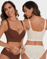 Full-Coverage Back Smoothing Bra-Brown+Beige (2 PACK）