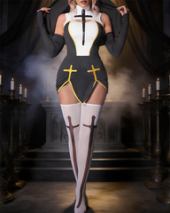 Gothic Nun Costume Lingerie Set with Veil & Stockings