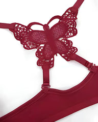 Front-fastening Underwire Butterfly Back Bra and Lace Patchwork Panty Set